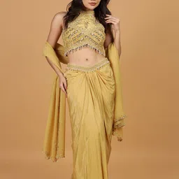 MILU MADAN Embroidered Sequnnied Skirt With Bulouse & Dupatta-picture-51