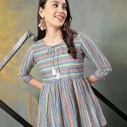 God Bless Striped Keyhole Neck Cotton Peplum Top-picture-54