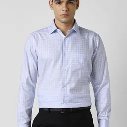 Van Heusen Checked Spread Collar Long Sleeves Pure Cotton Formal Shirt-image-61