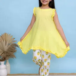 Kalp Girls Printed Regular Pure Cotton Kurta with Trousers-image-12