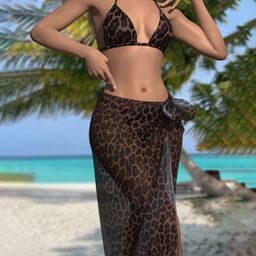 Plus Curvves Animal Printed Halter Neck 3 Pieces Swimwear Cover Up Set-image-60