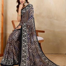 HERE&NOW Striped Printed Pure Georgette Saree-image-56