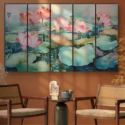 Myntra Elegant Homes Green & Pink 5 Pieces Lotus Floral Wooden Wall Arts-image-47