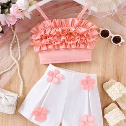 NABBU Girls Self Design Shoulder Straps Top With Shorts-34
