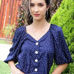Sera Polka Dot Print Sweetheart Neck Puff Sleeve Crop Top-image-75