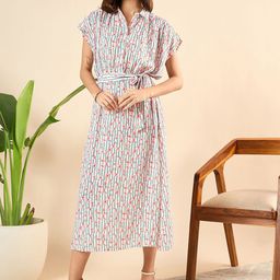 Mast & Harbour Women Floral Printed Flared Sleeve Midi Dress With Waist Tie-Ups-image-64