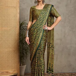 Anouk Floral Printed Pure Crepe Block Print Saree-picture-12