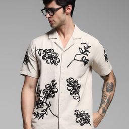 Jack & Jones Men Cuban Collar Floral Textured Cotton Casual Shirt-image-40