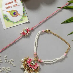 Anouk Kundan Studded And Beaded Lotus Shape Bhaiya Bhabhi Rakhis With Roli Chawal-43
