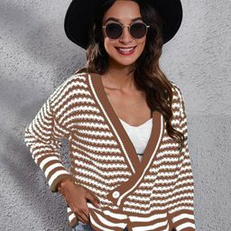 Oh Rare Women Striped V-neck long-sleeved Cardigan Sweater-image-31