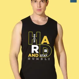 WOOSTRO Pack Of 2 Printed Combed Cotton Gym Vests VWS26(ENJOY PEACOCK)(HARD BLACK)-92