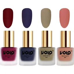VOLO Set Of 4 Matte Nail Polish-8 ml-Sand Nude-Russian Navy Blue-Light Peach-Carrot Red-32