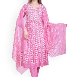 Woollen 4U Women Floral Printed Kurta with Trousers & Dupatta-picture-2