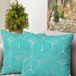 Blue Grass Sea Green & White 2 Pieces Abstract Velvet Square Cushion Covers-image-66