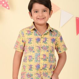 Fabindia Boys Spread Collar Floral Printed Cotton Casual Shirt-image-5