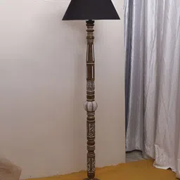 Devansh Black & Brown Conical Open Snake Wooden Floor Lamp image 2