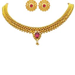 DIVASTRI 1g Micron Gold-Plated Cubic Zirconia Stone Studded & Beaded Jewellery Set-image-50