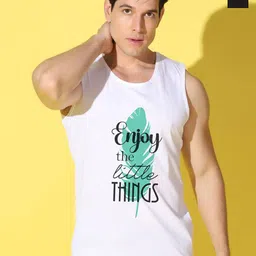 WOOSTRO Pack Of 2 Printed Combed Cotton Gym Vests VWS26(ENJOY WHITE)(ENJOY BLACK)-image-94