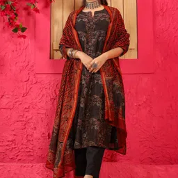 BAPS Floral Printed Notch Neck straight Kurta With Trousers And Dupatta-15
