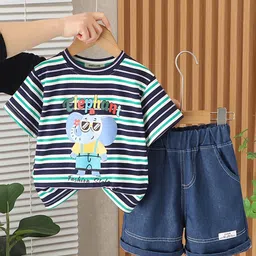 INCLUD Boys Striped Elephant Graphic T-Shirt With Shorts-image-38