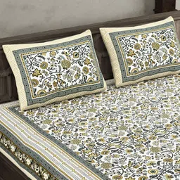 JAIPUR FABRIC Green & White Floral 144 TC King Bedsheet with 2 Pillow Covers-picture-5