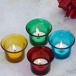 Myntra Elegant Homes Blue & Red Set of 4 Glass Candle Holder-24