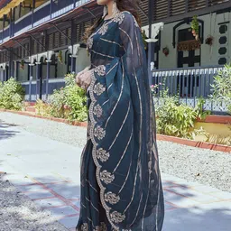 The Textile Hub Woven Design Embroidered Organza Saree-image-71