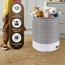 Kuber Industries 6-Pcs Grey & White Printed Foldable Cloth Basket With Handle - 43L image 3