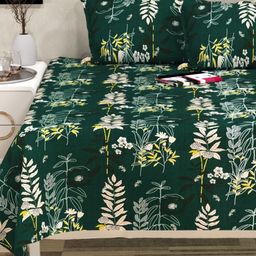 San Marino Green & White Floral Printed Cotton 350 TC Queen Bedsheet Set-1.82 m x 1.98 m-image-23