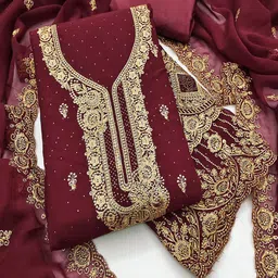Lilots Floral Embroidered Zari Unstitched Dress Material-image-93
