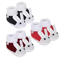 NESKA MODA 0 To 12 Months Baby Boys & Baby Girls Combo Pack 3 Pair Soft Cotton Rabbit Face Booties-12