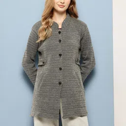 Aarika Heathered Effect Longline Woollen Button-Down Cardigan-picture-44