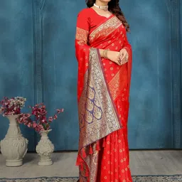 MORDEN MUSE Woven Design Zari Silk Blend Banarasi Saree-picture-43
