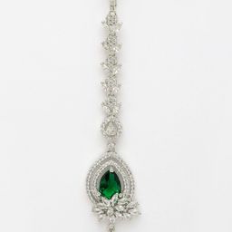 ZENEME Rhodium-Plated American Diamond Studded Maang Tikka Head Jewellery image 2