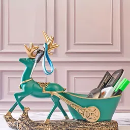 SMOKEY COCKTAIL Green And Gold-Toned Deer Decorative Organizer Figurine Showpiece-image-45