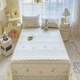 JC HOME White & Green Floral Printed Cotton 220 TC Queen BedsheetSet 2.43m x 2.64m-image-73