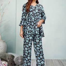 Snowdrip Printed V-Neck Tunic & Trousers Co-Ord Set-image-95