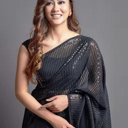 GAVUBAA Black Pure Georgette Leheriya Sarees-picture-21
