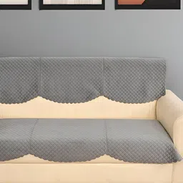 Bajo's Grey Solid Velvet 2 Piece Sofa Cover-image-30
