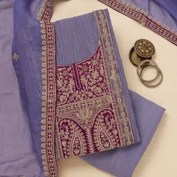 Koskii Ethnic Motifs Embroidered Zari Unstitched Dress Material-picture-16