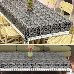 Myntra Elegant Homes Black & White Printed Rectangular 6-Seater Dining Table Cover-1