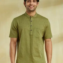 Fabindia Men Band Collar Geometric Printed Cotton Casual Shirt-image-47