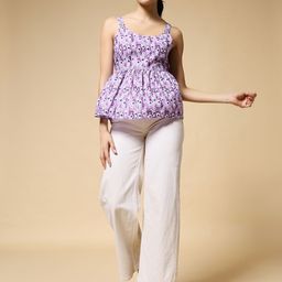 Istyle Can Women Striped Printed Scoop Neck Cotton Top-image-68