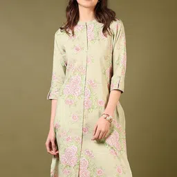 V-Mart Floral Printed Mandarin Collar Roll-Up Sleeves Straight Kurta-image-68