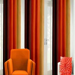 151 cm (5 ft) Polyester Semi Transparent Window Curtain (Pack Of 3) (Striped, Orange)-image-35