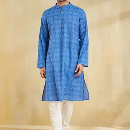 Fabindia Ethnic Motifs Printed Pure Cotton Mandarin Collar Straight Kurta-37