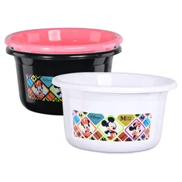 Kuber Industries White & Black 3 Pieces Disney Check Printed Light Weight Bath Tubs-4
