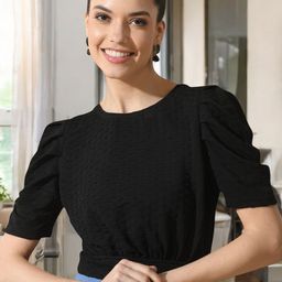 ZEUGEN Women Self Design Puff Sleeve Top-image-20