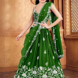 F Plus Fashion Girls Green Net Semi-Stitched Lehenga Choli-image-99