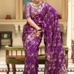 BlueRang Floral Woven Design Zari Banarasi Saree-image-29